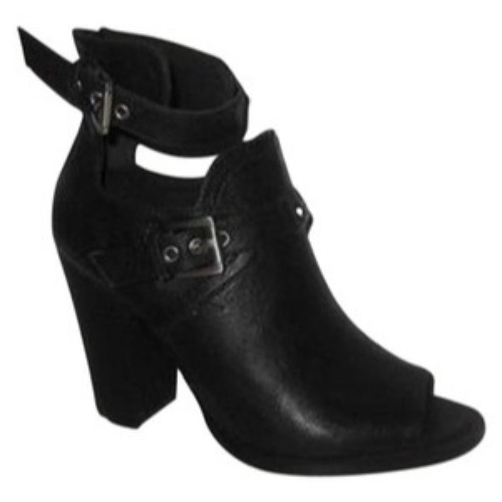 Guess 'GGisteria' Black Open Toe Zip Chrome Buckle